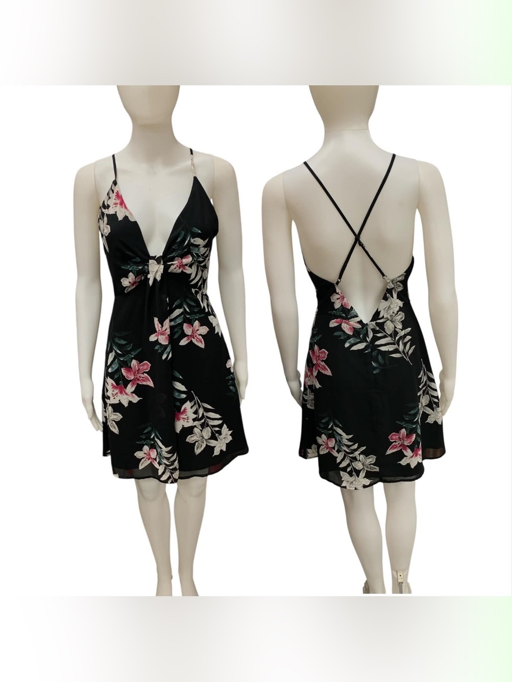 Dynamite Floral Black Spaghetti-Strip Dress with Pink Blooms Size S
